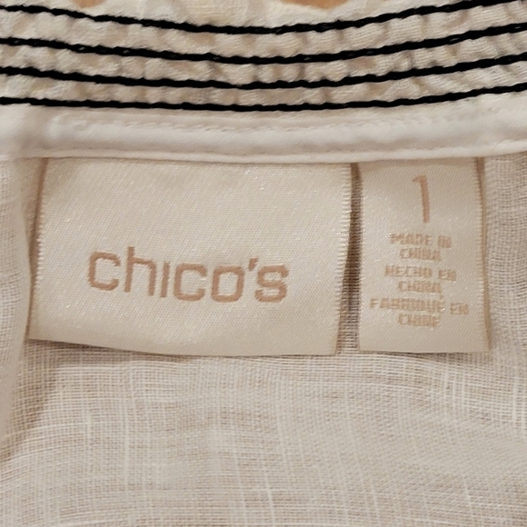 Chico's white linen black embroidered Smocked jacket size 1/Medium - Picture 7 of 10